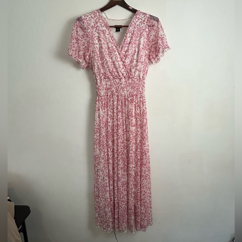 Elegant Pink Floral Midi Dress